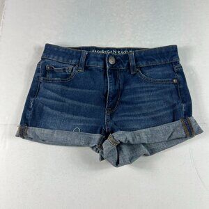 American Eagle Shorts Women's 27* Hi Rise Shortie Blue Cuffed Denim Jorts Tag 4